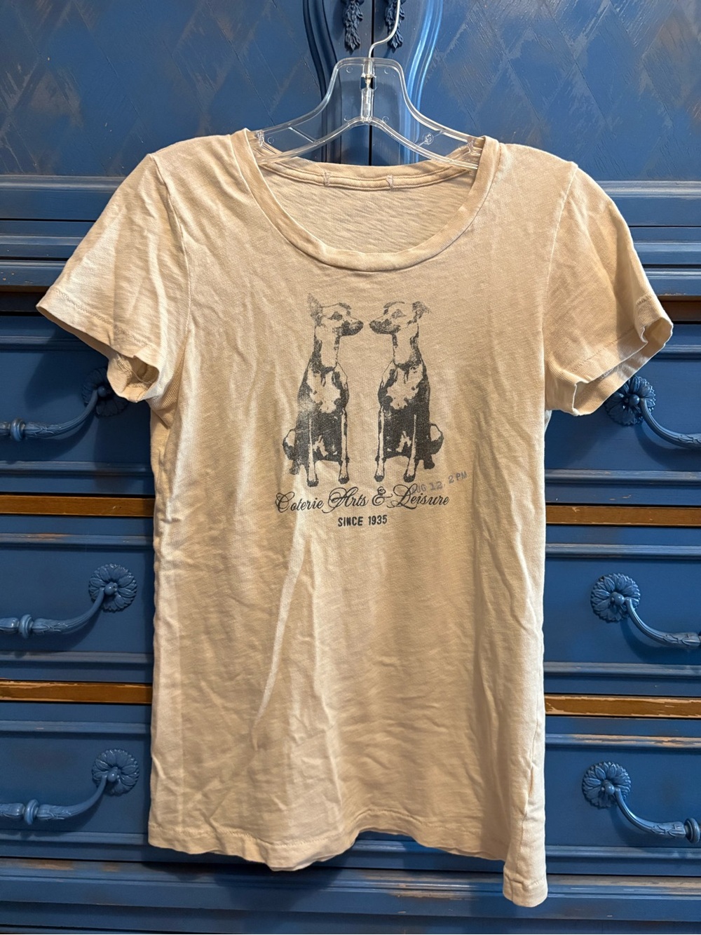 J. Crew Women's Short-Sleeve Tee in Beige with Dog Graphic